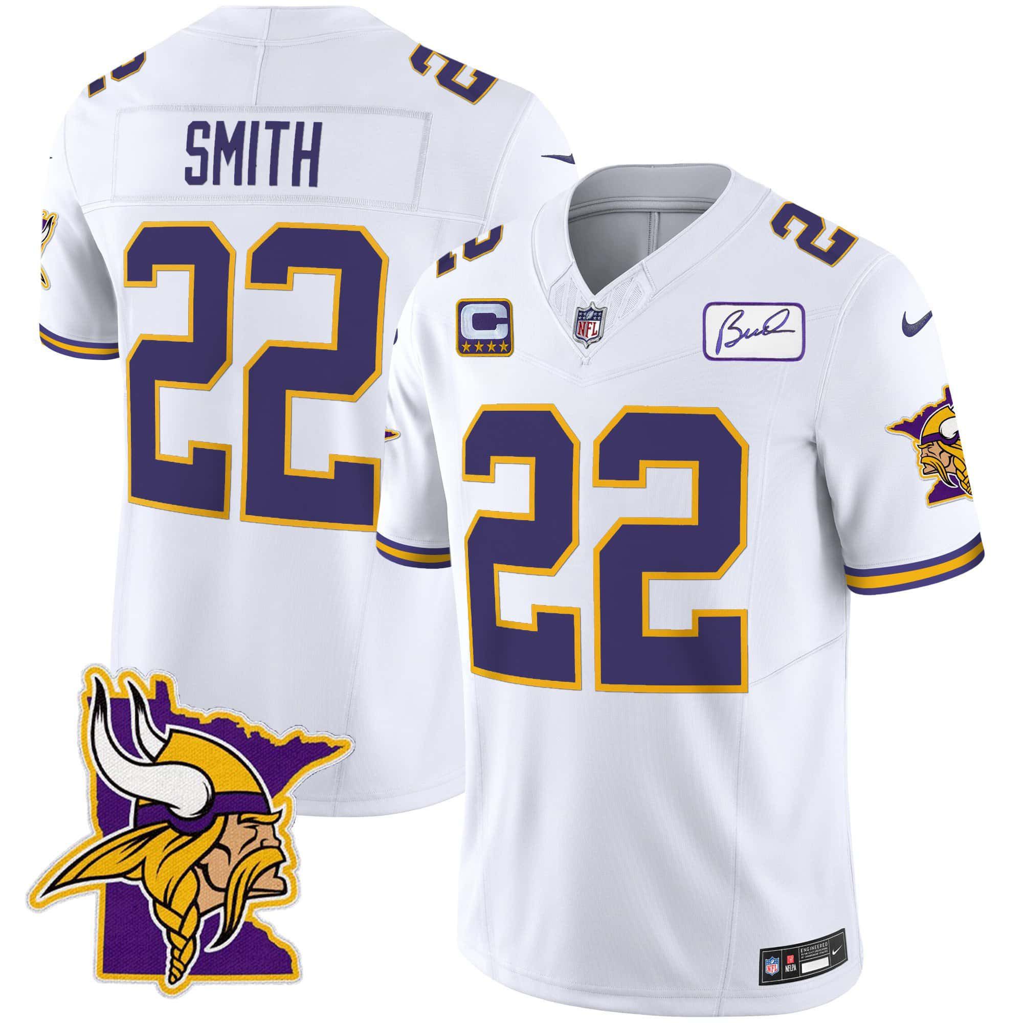 Men Minnesota Vikings #22 Smith White 2024 Nike Patch Classic Limited NFL Jersey